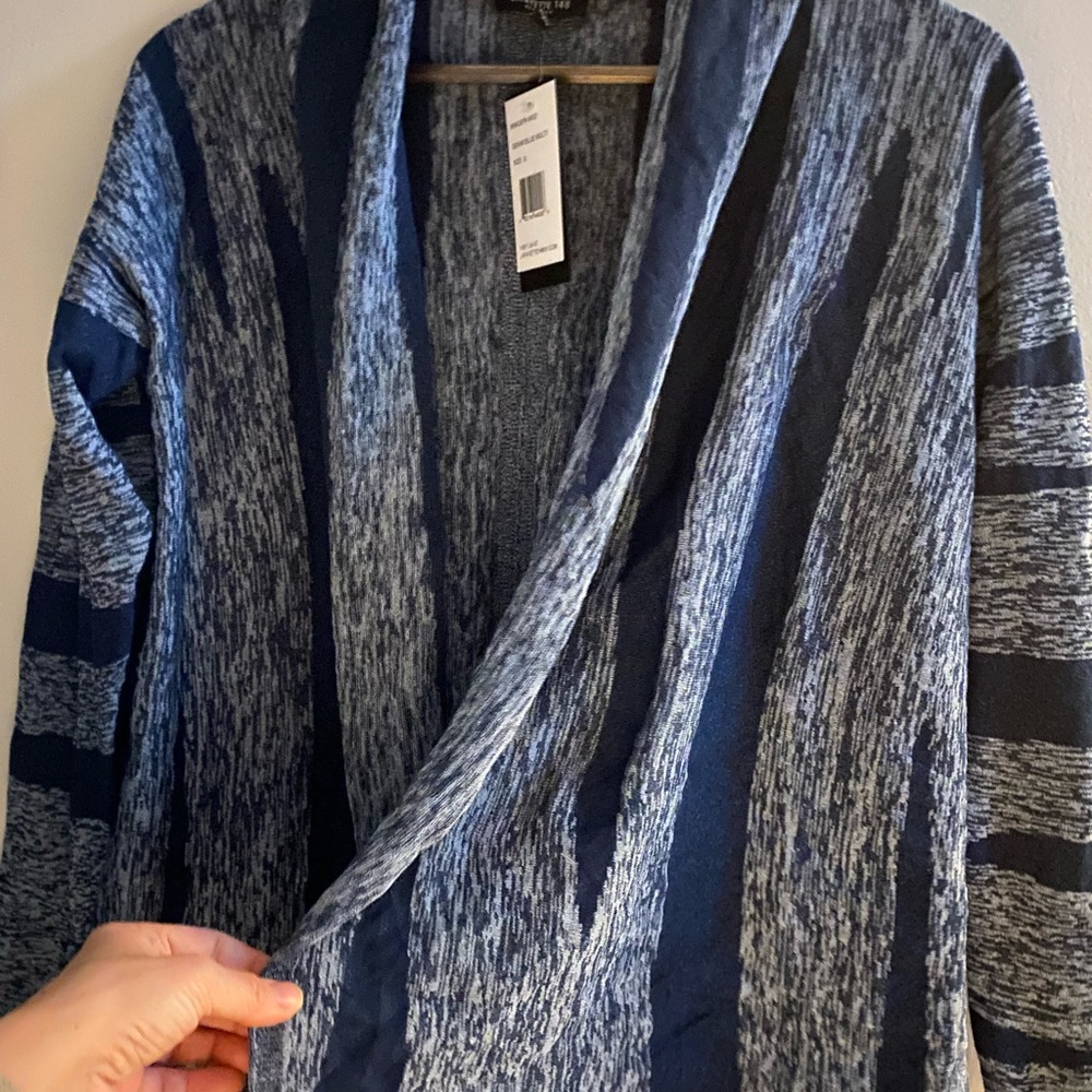 Lafayette 148 New York Navy and Gray Striped Cardigan